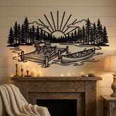 Lake Sunset Dock Canoe Decor