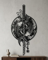 Koi fish with Sword Metal Wall Art