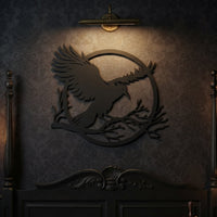Guardian of the Night: Gothic Raven Metal Wall Art