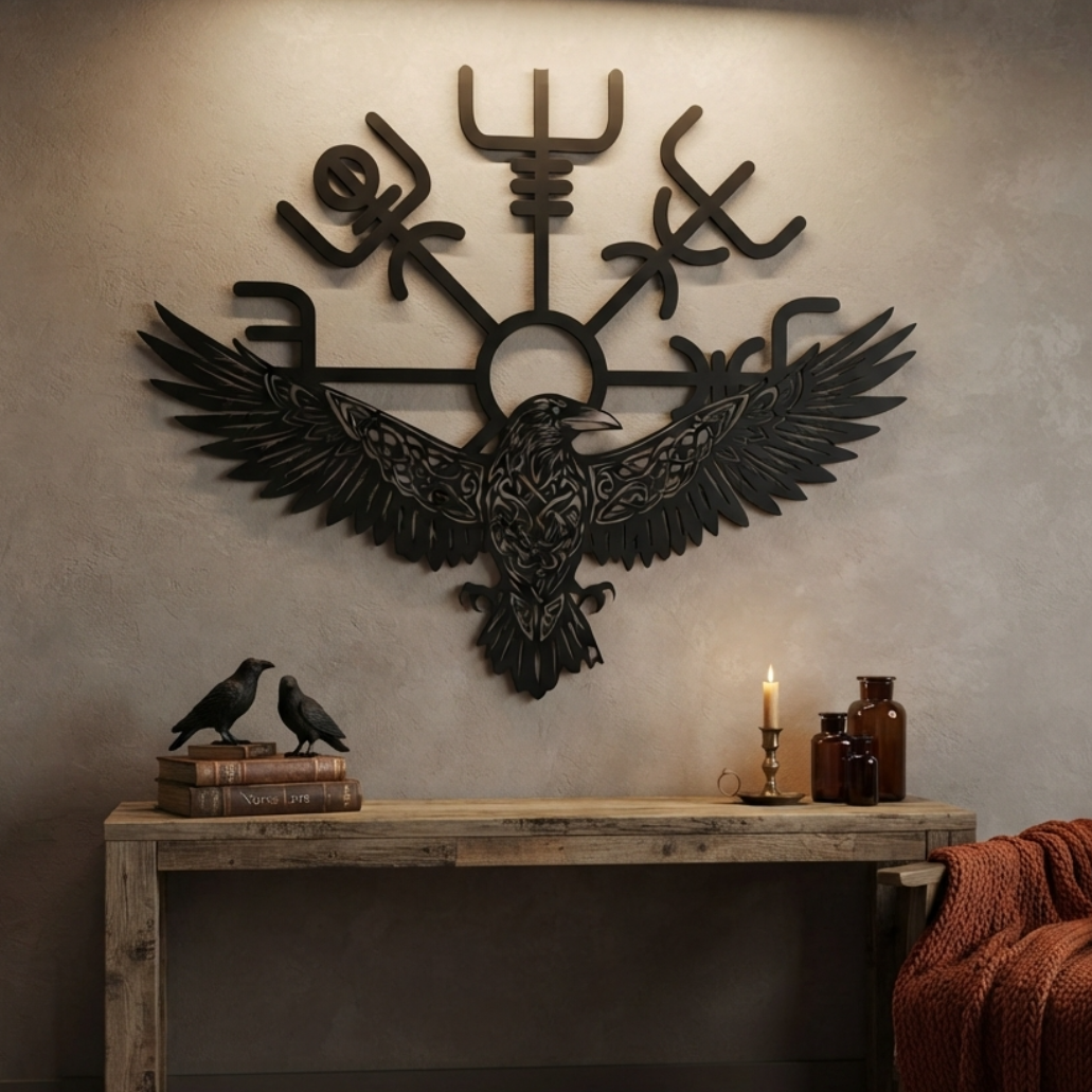 Majestic Viking Raven Metal Wall Art