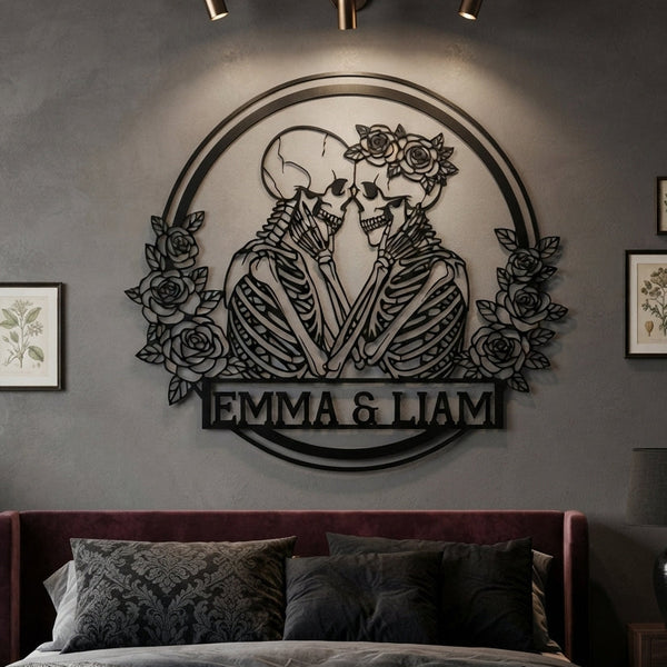 personalized skeleton couple wall art