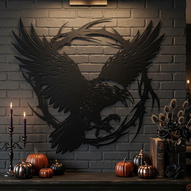 Victorian Gothic Raven Metal Wall Art