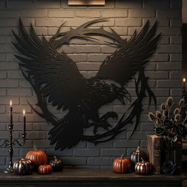 Victorian Gothic Raven Metal Wall Art