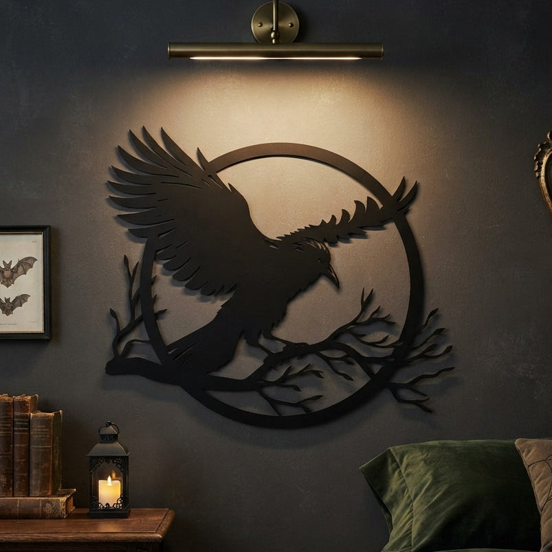 Guardian of the Night: Gothic Raven Metal Wall Art
