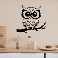 Silly Owl on Branch Metal Wall Decor