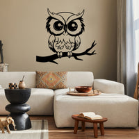 Silly Owl on Branch Metal Wall Decor