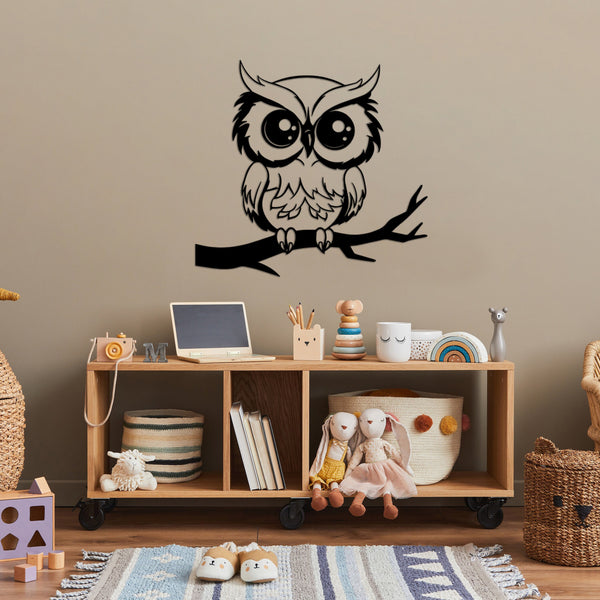 Silly Owl on Branch Metal Wall Decor