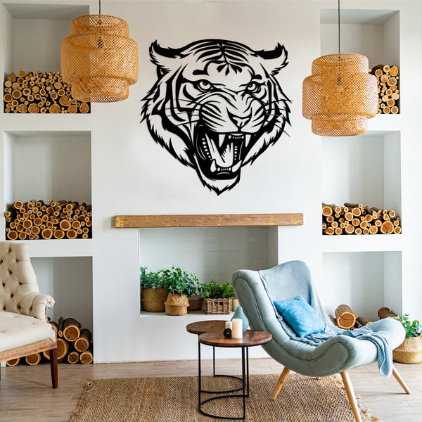 Aggressive Tiger Metal Wall Art