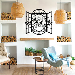 Window and Birds Metal Wall Art