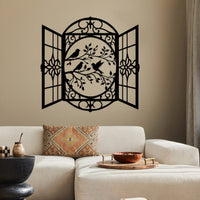 Window and Birds Metal Wall Art