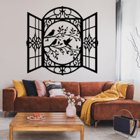 Window and Birds Metal Wall Art