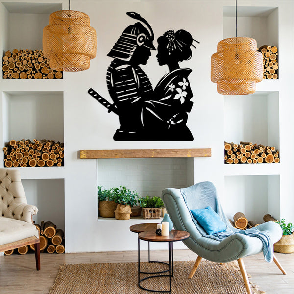 Samurai Warrior & Geisha Metal Wall Art