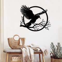 Guardian of the Night: Gothic Raven Metal Wall Art