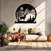 Mountain and Deer Metal Wall Art
