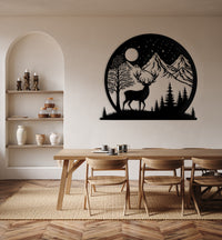 Mountain and Deer Metal Wall Art