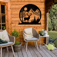 Mountain and Deer Metal Wall Art