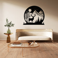 Mountain and Deer Metal Wall Art