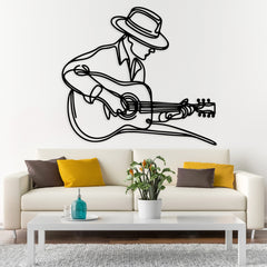 Guitar Player Metal Line Wall Art