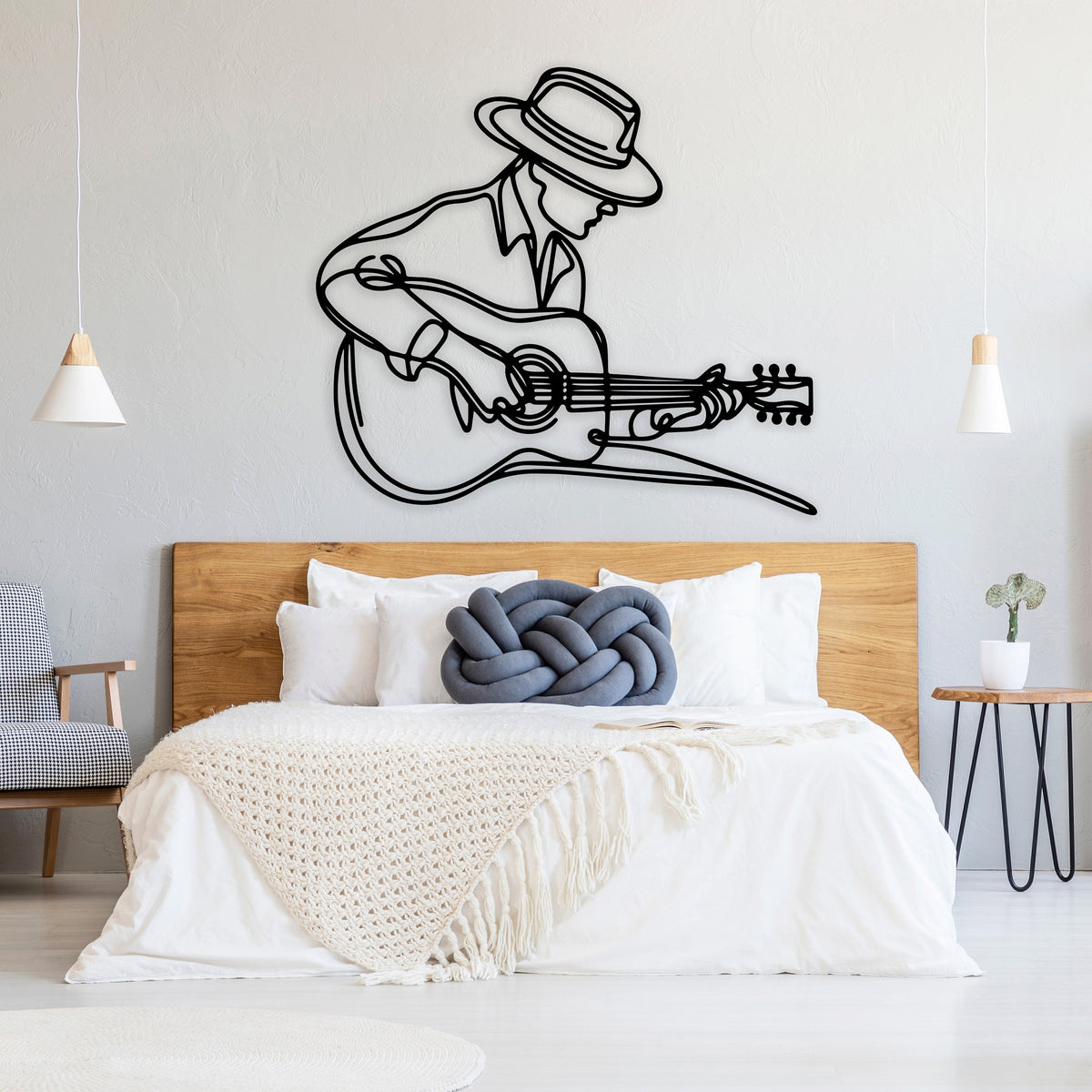 Guitar Player Metal Line Wall Art