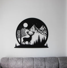 Mountain and Deer Metal Wall Art