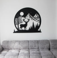 Mountain and Deer Metal Wall Art