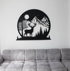 Mountain and Deer Metal Wall Art