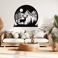 Mountain and Deer Metal Wall Art