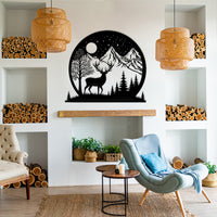 Mountain and Deer Metal Wall Art