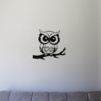 Silly Owl on Branch Metal Wall Decor