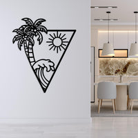 Great Waves and Palm Tree Metal Wall Art