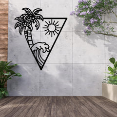 Great Waves and Palm Tree Metal Wall Art