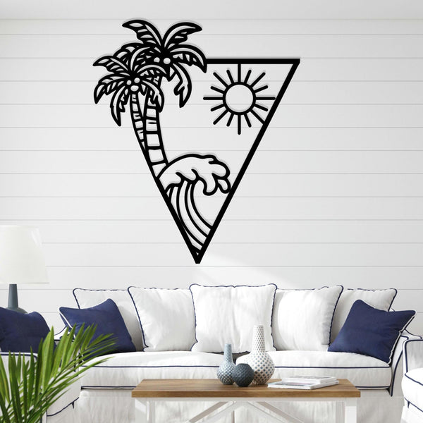Great Waves and Palm Tree Metal Wall Art