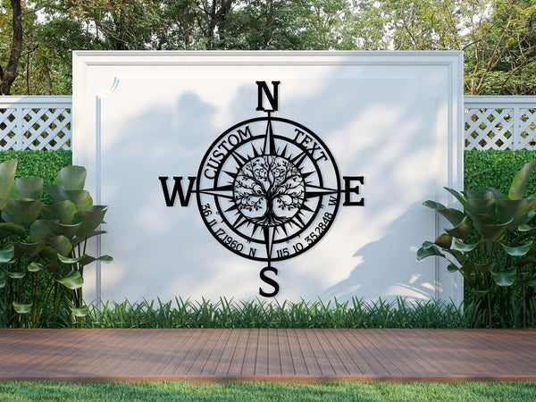 Custom Metal Compass Coordinates Sign