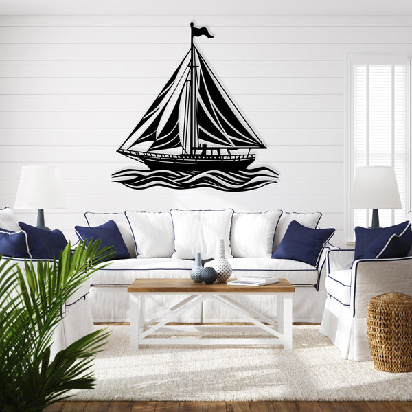 Elegant Sailboat on Ocean Waves Metal Wall Decor