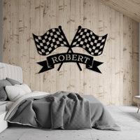 Personalized Checkered Flag Racing Sign