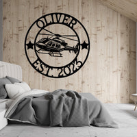 Personalized Helicopter Metal Sign