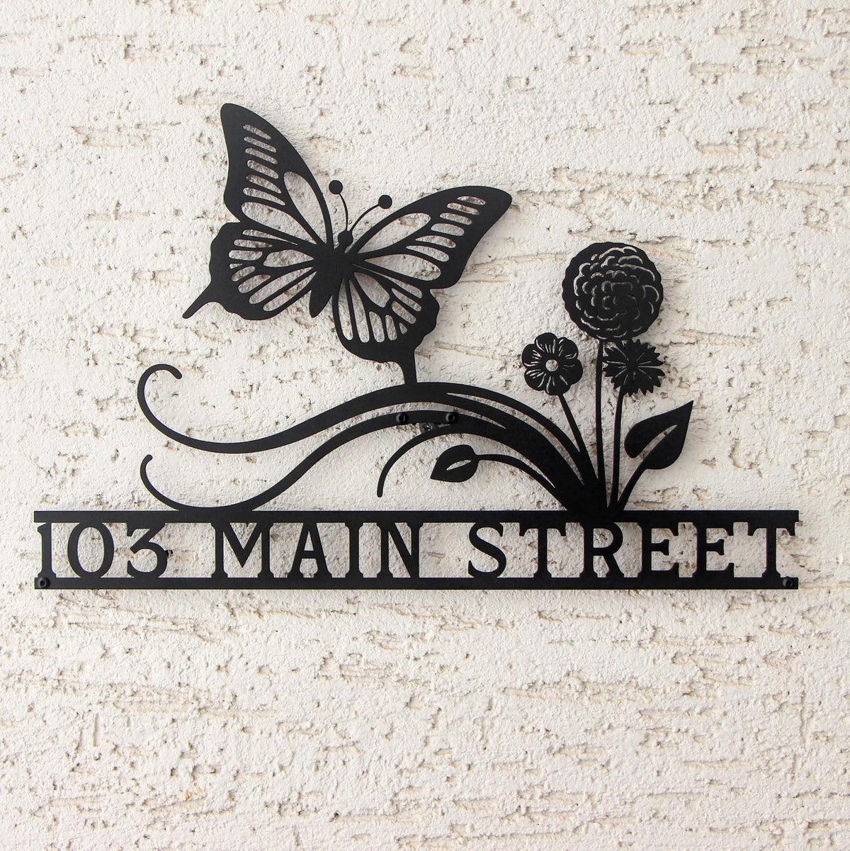 Butterfly with Flowers Custom House Number Sign