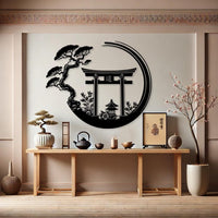 Enso Circle with Torii Gate Metal Wall Decor