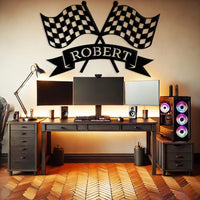 Personalized Checkered Flag Racing Sign