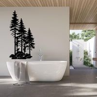 A Family of Pines on a Rock Metal Wall Art