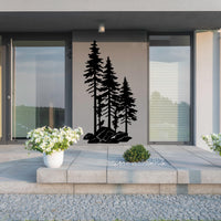 A Family of Pines on a Rock Metal Wall Art