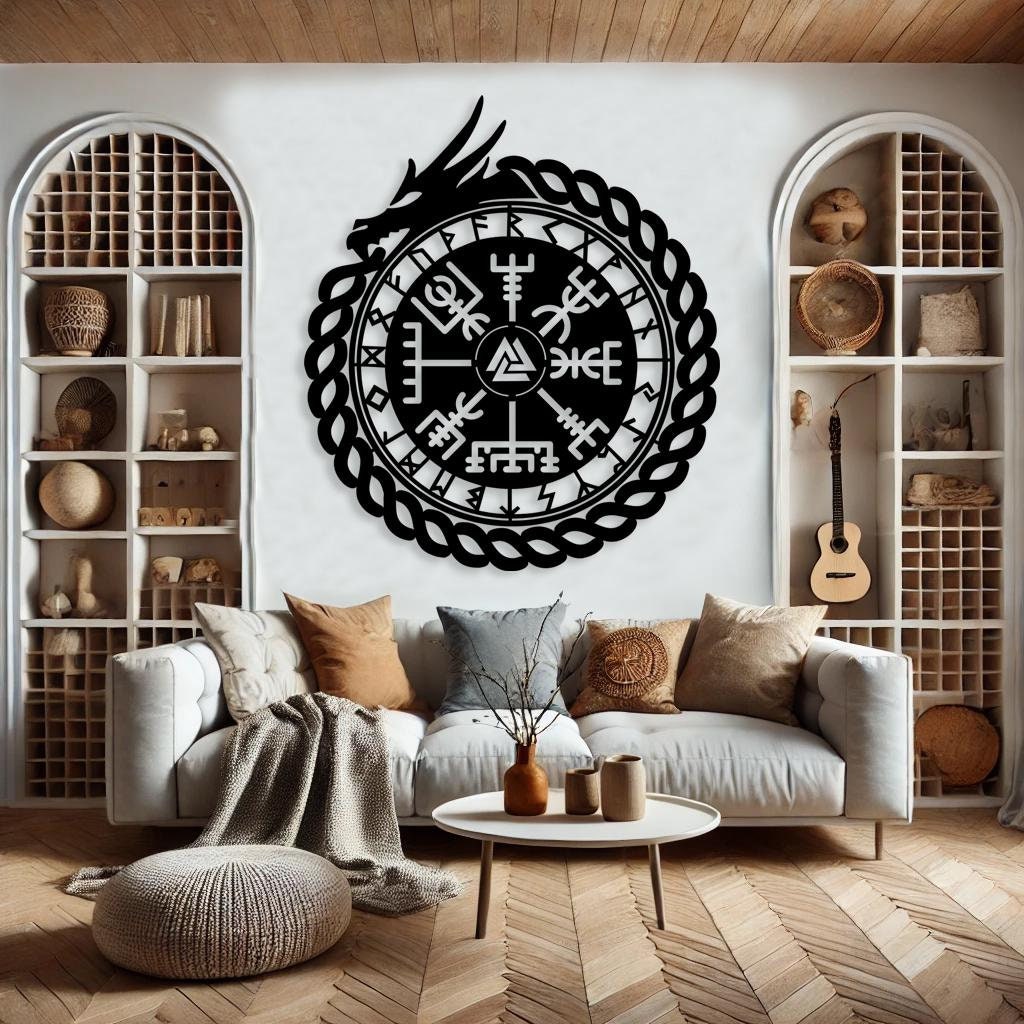 Majestic Ouroboros with Vegvisir Wall Decor