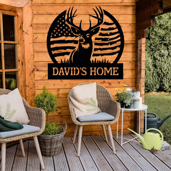 Custom Us Flag Deer Hunting Sign