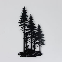 A Family of Pines on a Rock Metal Wall Art