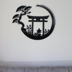 Enso Circle with Torii Gate Metal Wall Decor