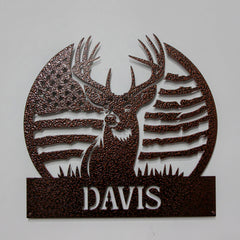 Custom Us Flag Deer Hunting Sign