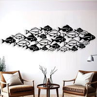 School of Fish Metal Wall Art for Coastal Living Room Decor