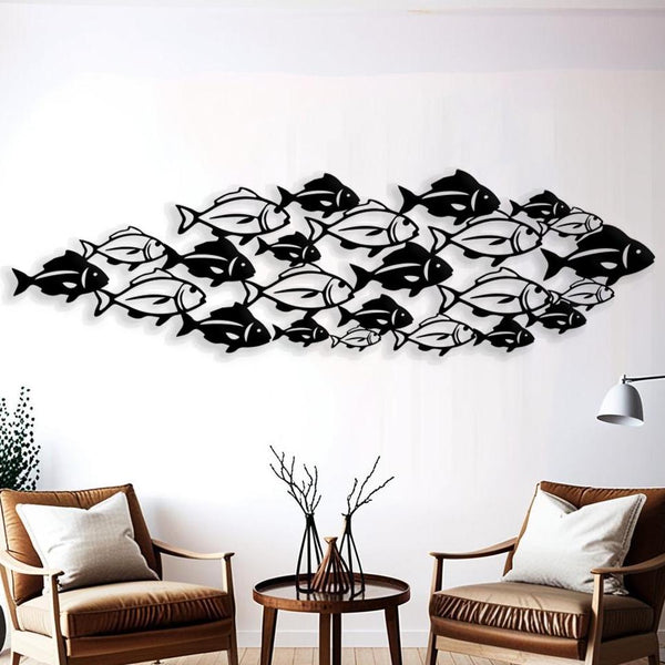 School of Fish Metal Wall Art for Coastal Living Room Decor