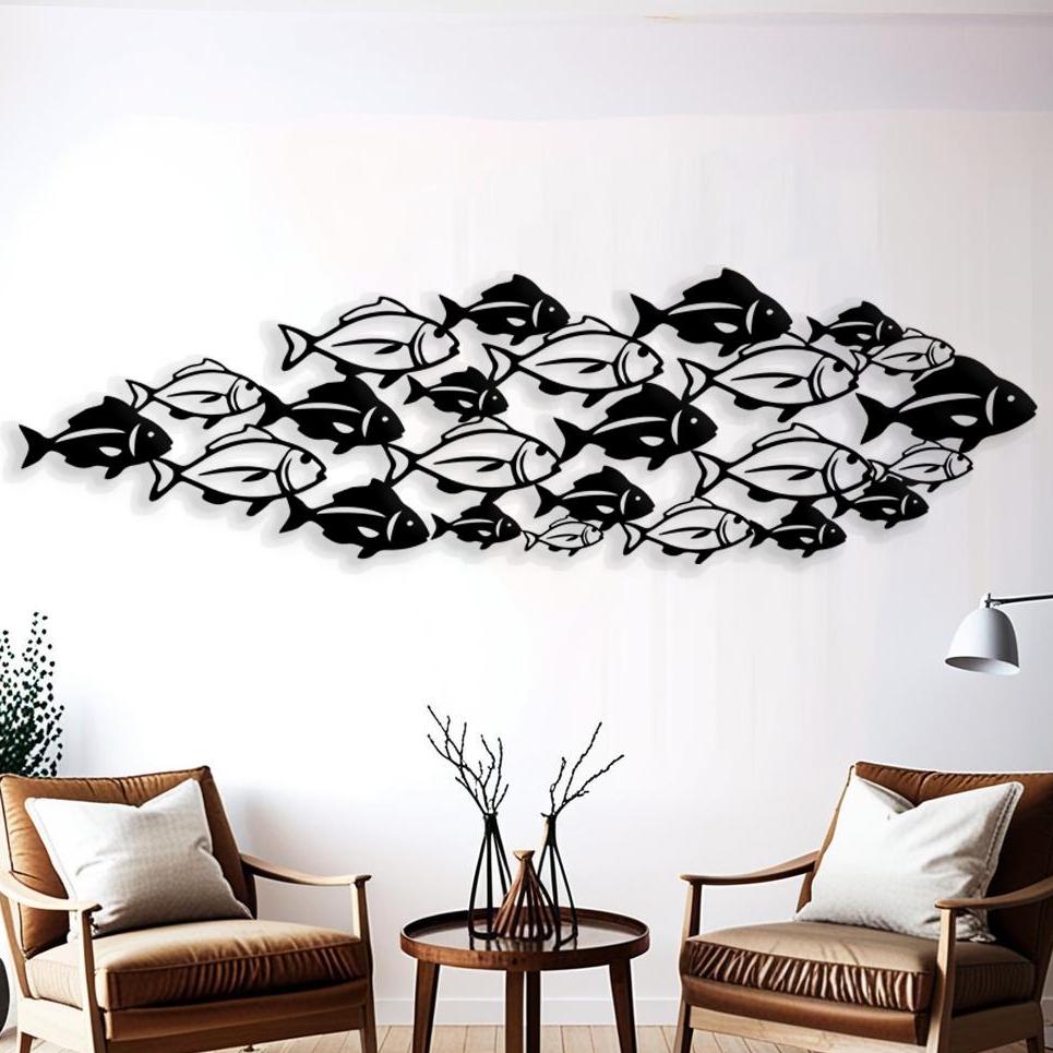 School of Fish Metal Wall Art for Coastal Living Room Decor