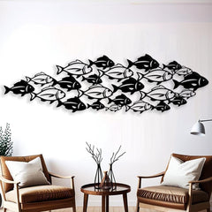 School of Fish Metal Wall Art for Coastal Living Room Decor